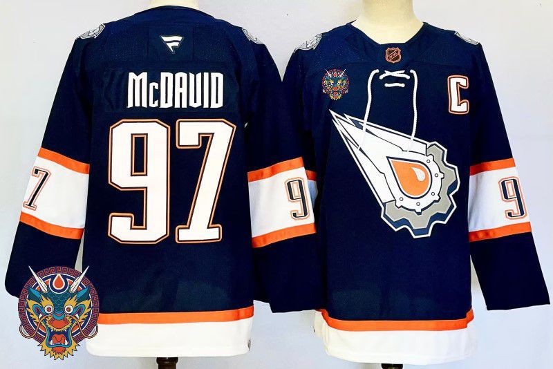 Men Edmonton Oilers #97 Mcdavid Drak Blue Fanatics 2025 NHL Jersey style 4